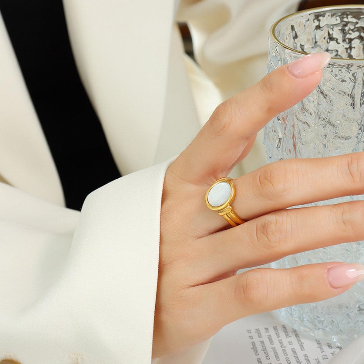 Titanium Steel White Sea Shell Ring CaRaUaNa Fashion