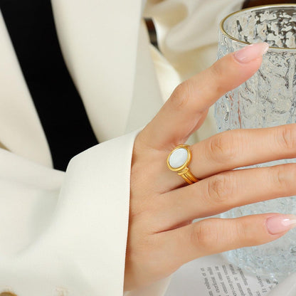 Titanium Steel White Sea Shell Ring CaRaUaNa Fashion