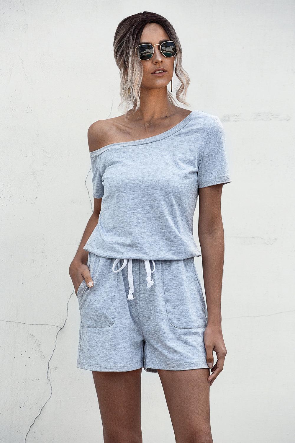 One Shoulder Tie Waist Romper Carauana Store