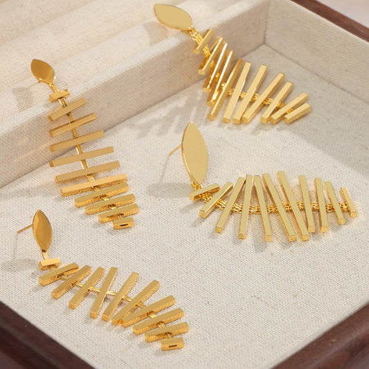 Titanium Steel Fishbone Shape Earrings Carauana Store