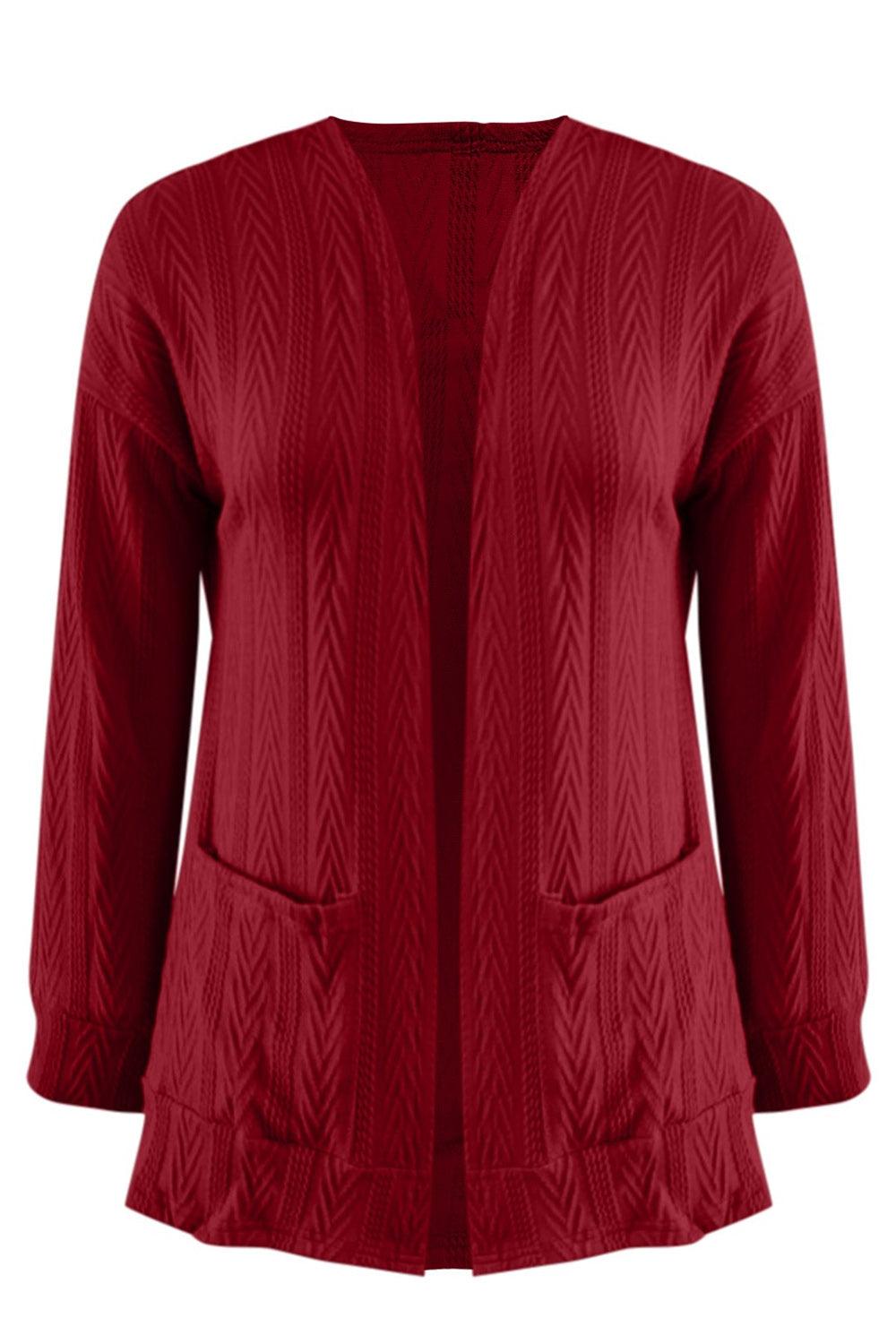 Full Size Textured Open Front Long Sleeve Cardigan Carauana Store