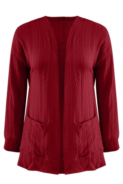 Full Size Textured Open Front Long Sleeve Cardigan Carauana Store