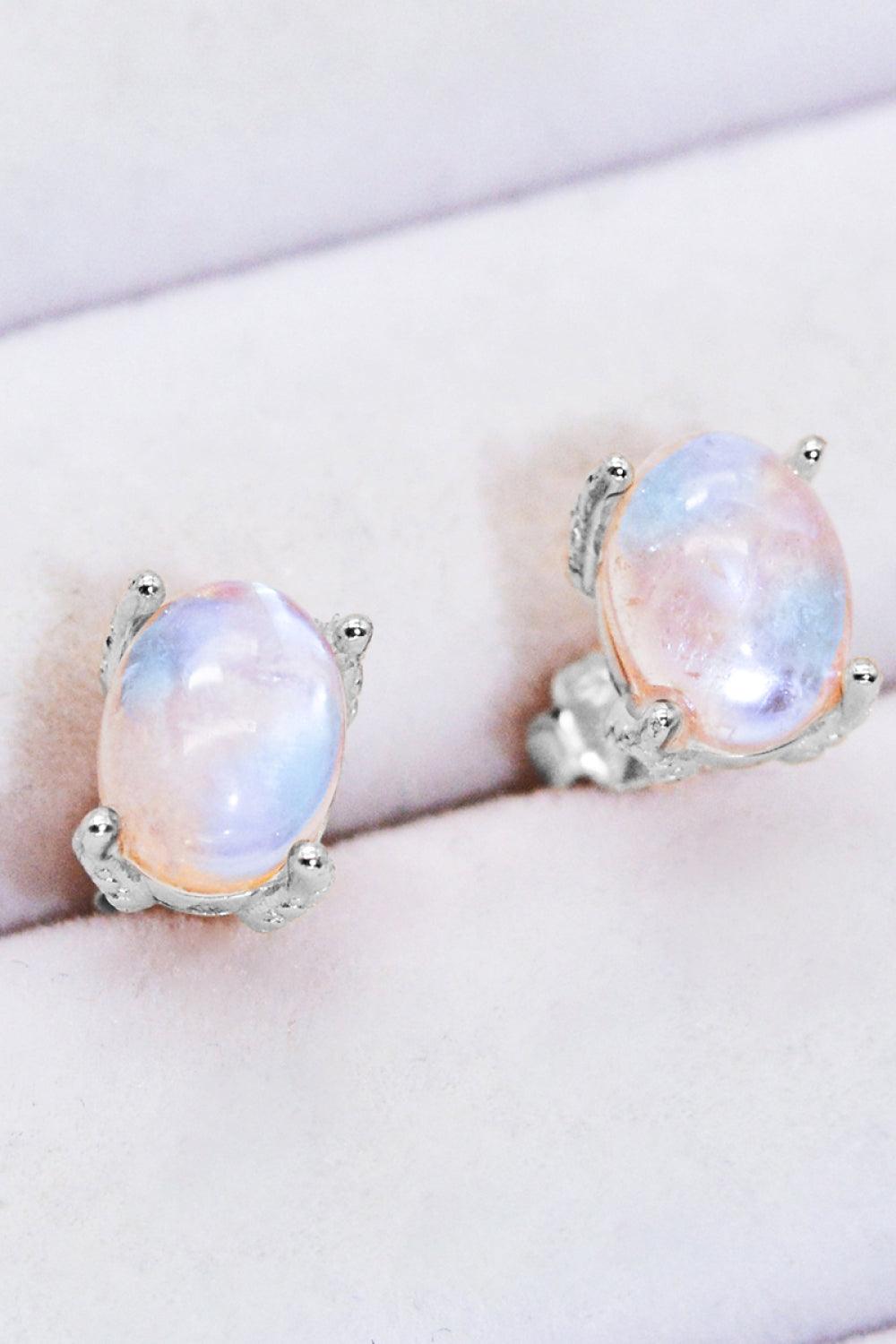 Natural Moonstone 4-Prong Stud Earrings Carauana Store