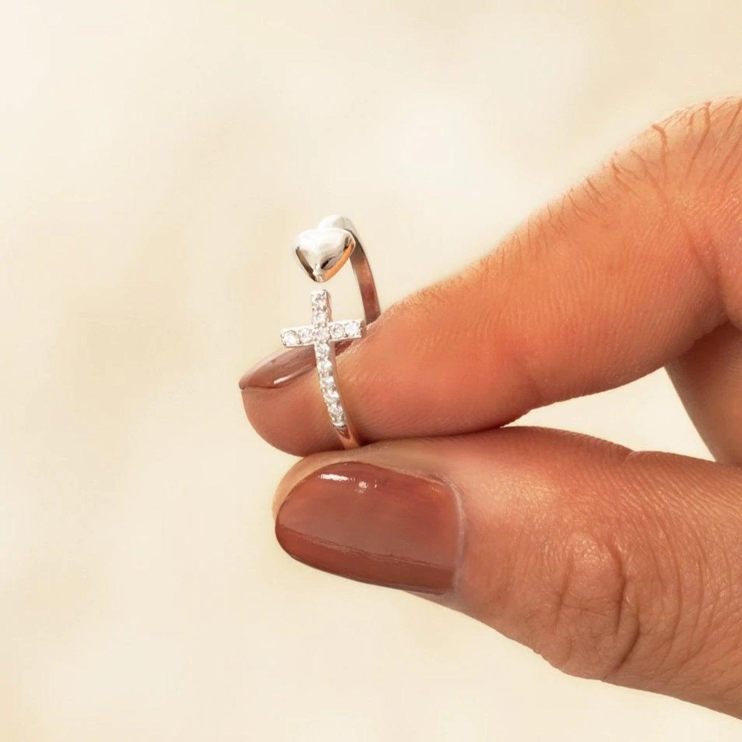 Heart Shape Cross Inlaid Zircon Open Ring Carauana Store