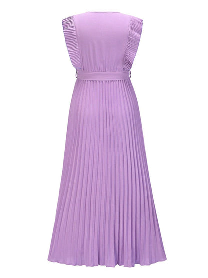 Tied Surplice Cap Sleeve Pleated Dress Carauana Store