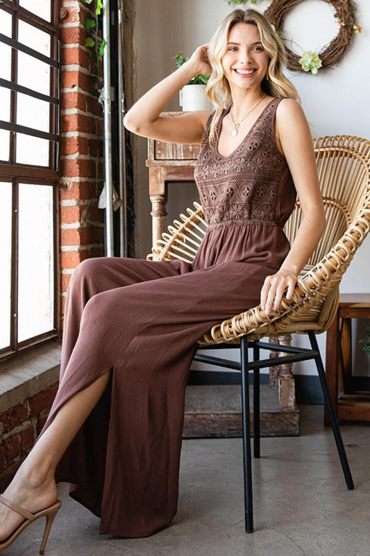 First Love Tie Back Sleeveless Slit Wide Leg Jumpsuit Carauana Store