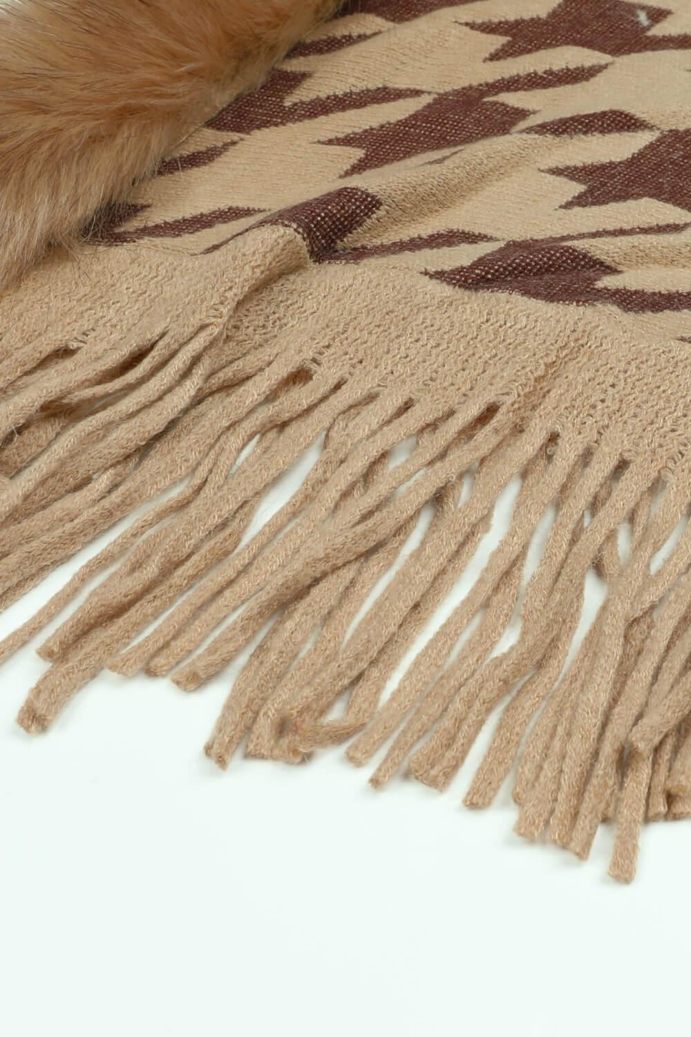 Houndstooth Fringe Hem Poncho Carauana Store