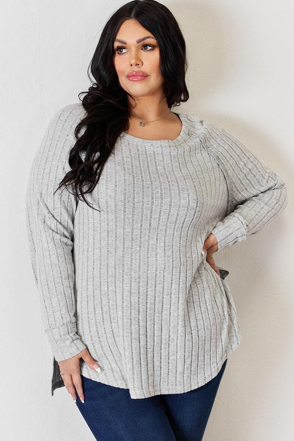 Basic Bae Full Size Ribbed Round Neck Slit T-Shirt Carauana Store