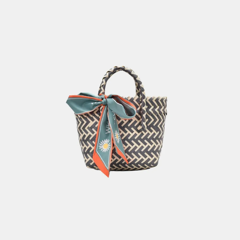 Contrast Woven Handbag with Ribbon Carauana Store