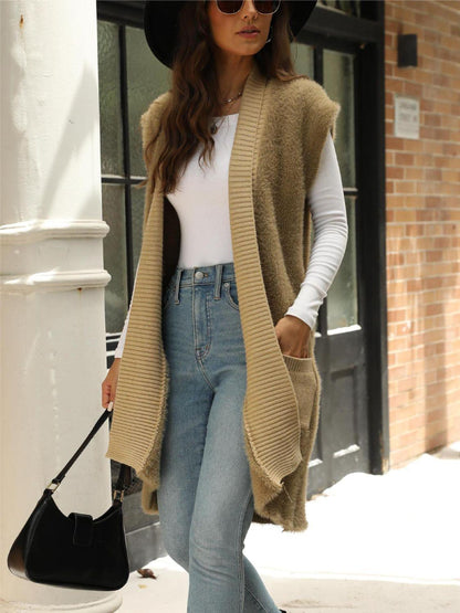 Pocketed Open Front Cap Sleeve Cardigan Carauana Store