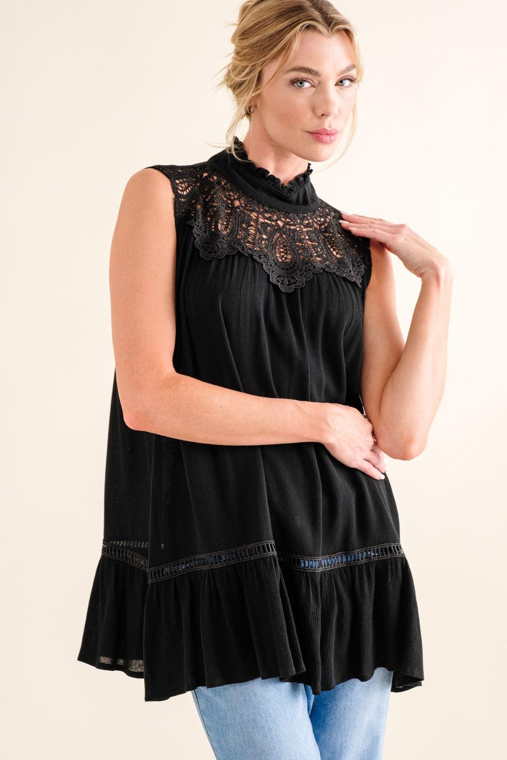 And The Why Lace Detail Sleeveless Ruffled Top Carauana Store