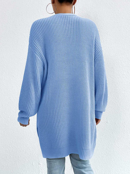 Open Front Dropped Shoulder Slit Cardigan Carauana Store