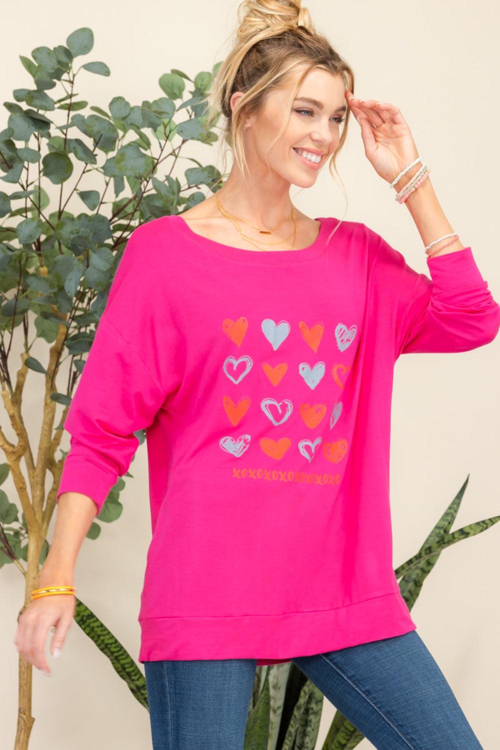 Celeste Full Size Heart Graphic Long Sleeve T-Shirt Carauana Store