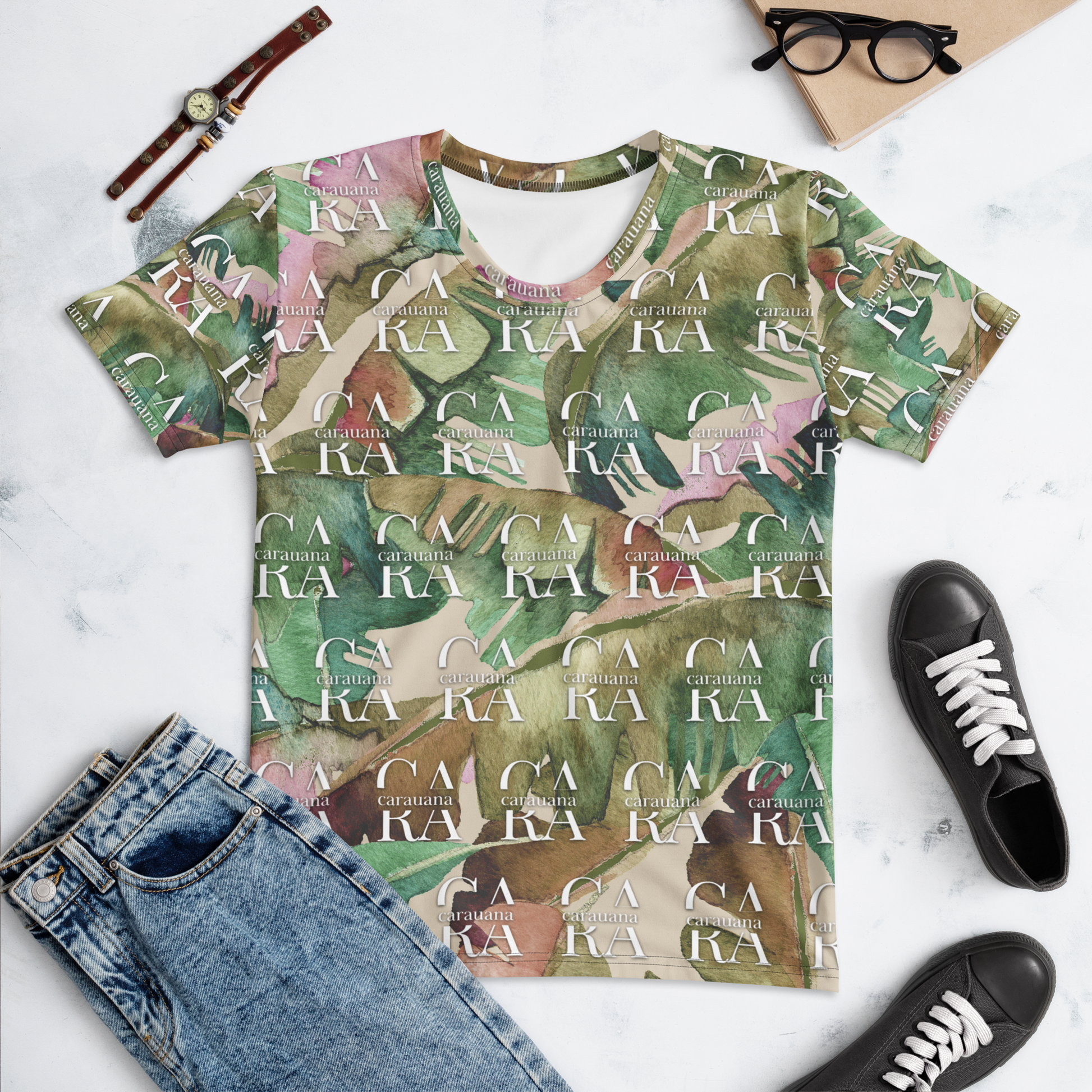 Women's T-shirt Green Beige branded Carauana Store
