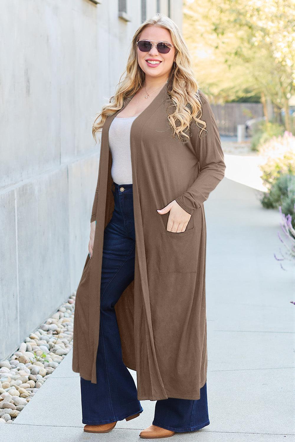 Basic Bae Full Size Open Front Long Sleeve Cover Up Carauana Store