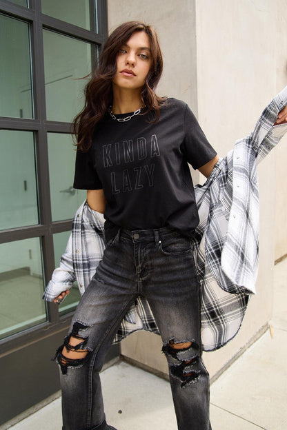 Simply Love Full Size KINDA LAZY Round Neck T-Shirt Carauana Store