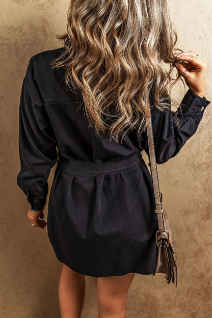Button Up Collared Neck Denim Dress Carauana Store