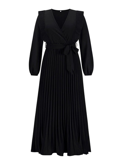 Pleated Surplice Tie Waist Maxi Dress Carauana Store