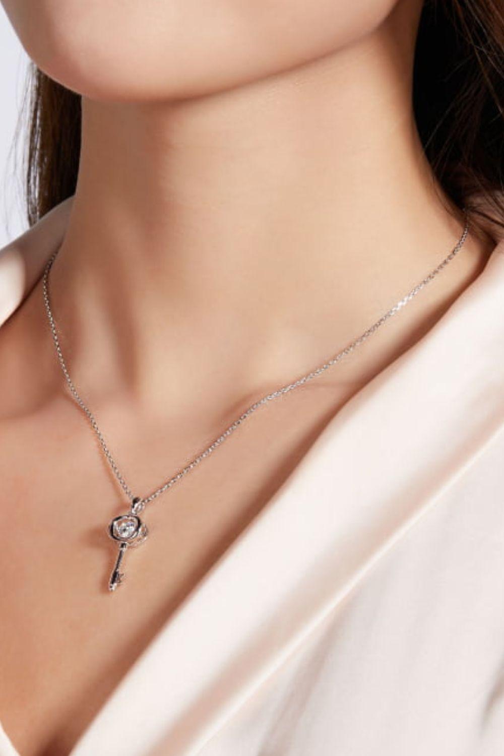 Adored Moissanite Key Pendant Necklace CaRaUaNa Fashion