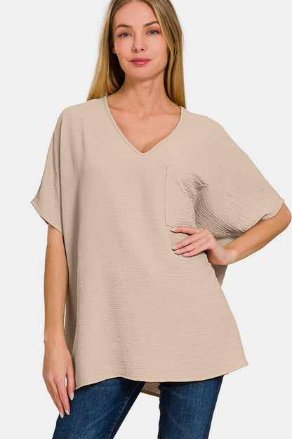 Zenana Full Size Texture V-Neck Short Sleeve Top Carauana Store