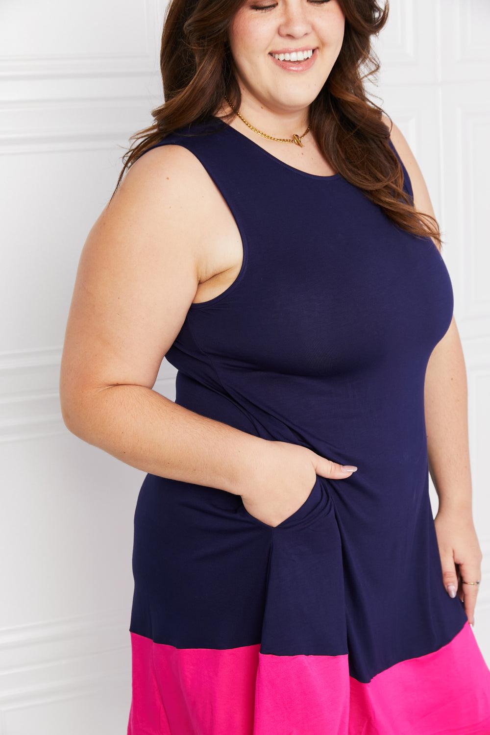 Yelete Full Size Two-Tone Sleeveless Mini Dress with Pockets Carauana Store