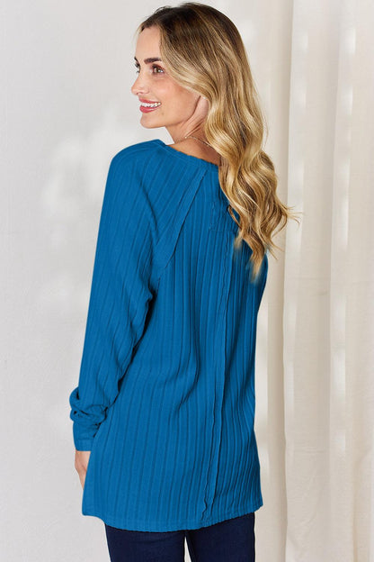 Basic Bae Full Size Ribbed Round Neck Slit T-Shirt Carauana Store