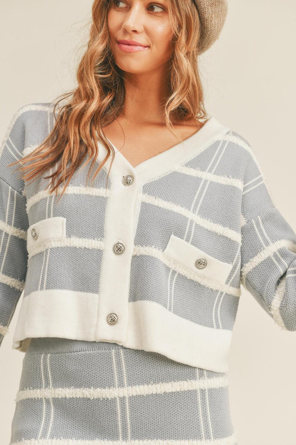 MABLE Plaid Button Down Sweater Cardigan and Mini Skirt Set Carauana Store