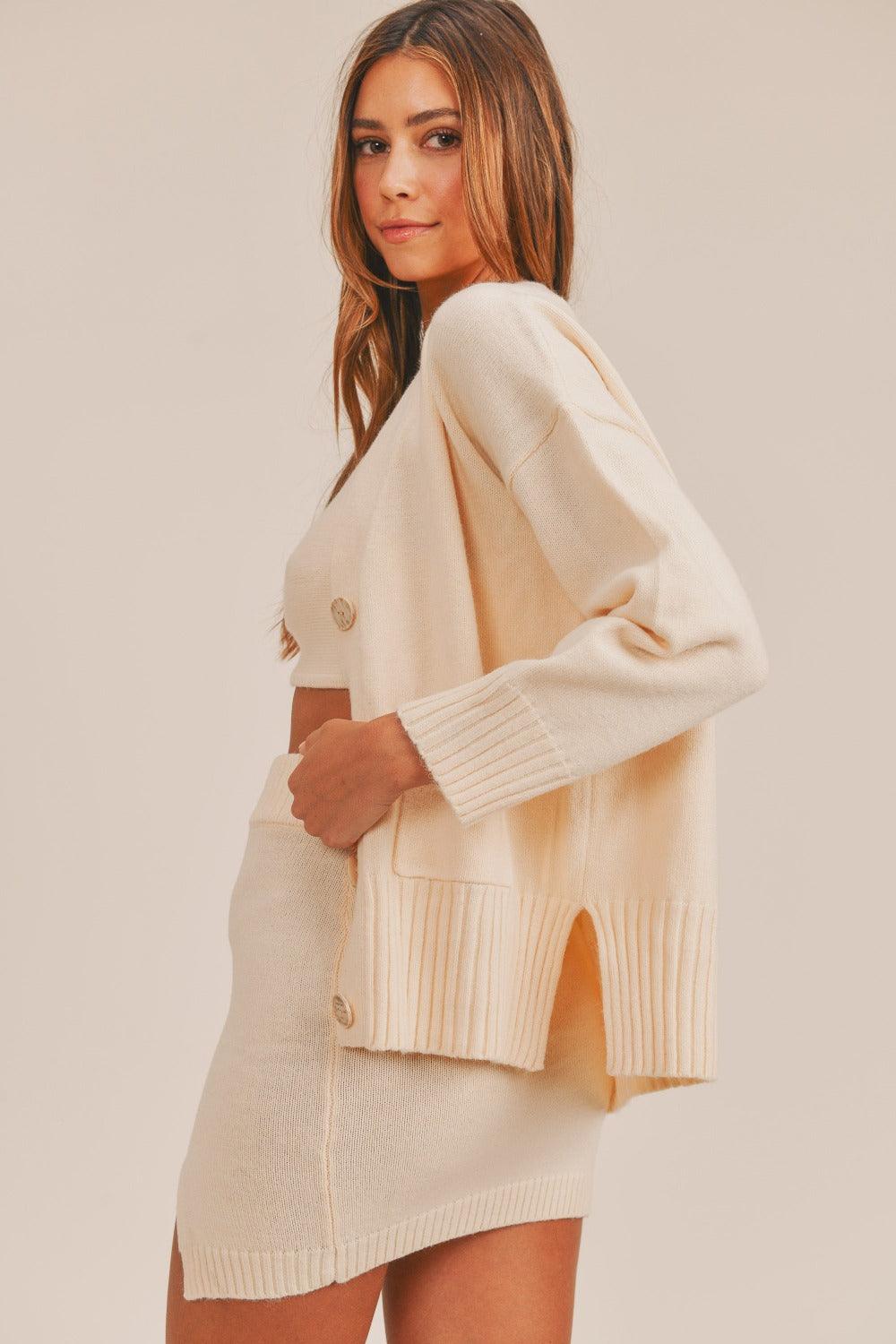 MABLE 3 Pieces Sweater Set with Crop Cami, Mini Skirt, Cardigan Carauana Store