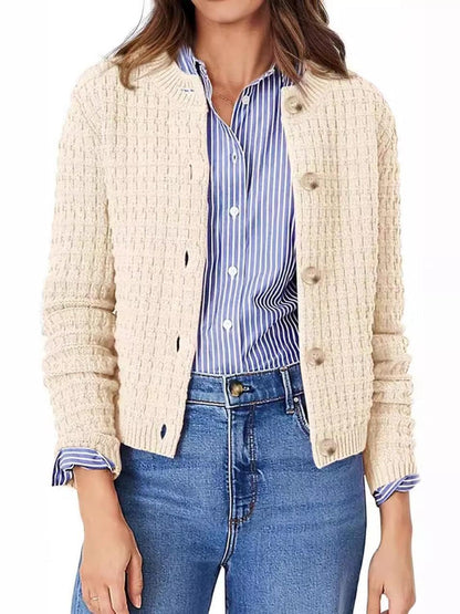 Button Up Round Neck Long Sleeve Cardigan Carauana Store