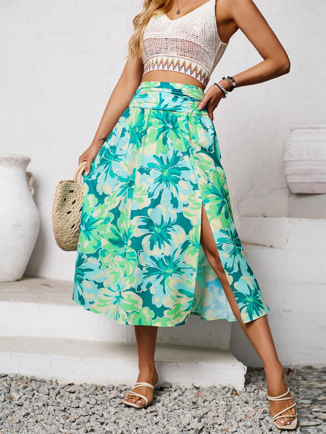Slit Printed Midi Skirt Carauana Store