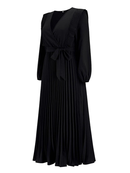 Pleated Surplice Tie Waist Maxi Dress Carauana Store