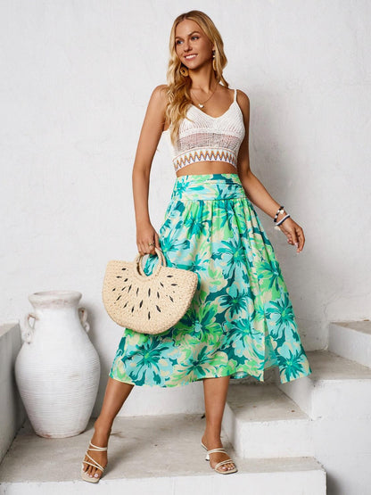 Slit Printed Midi Skirt Carauana Store