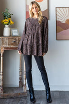 Heimish Leopard Long Sleeve Tiered Blouse Carauana Store