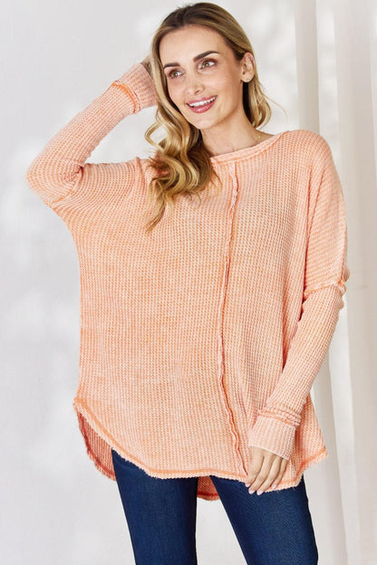 Zenana Oversized Washed Waffle Long Sleeve Top Carauana Store
