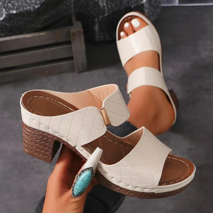 PU Leather Block Heel Sandals CaRaUaNa Fashion