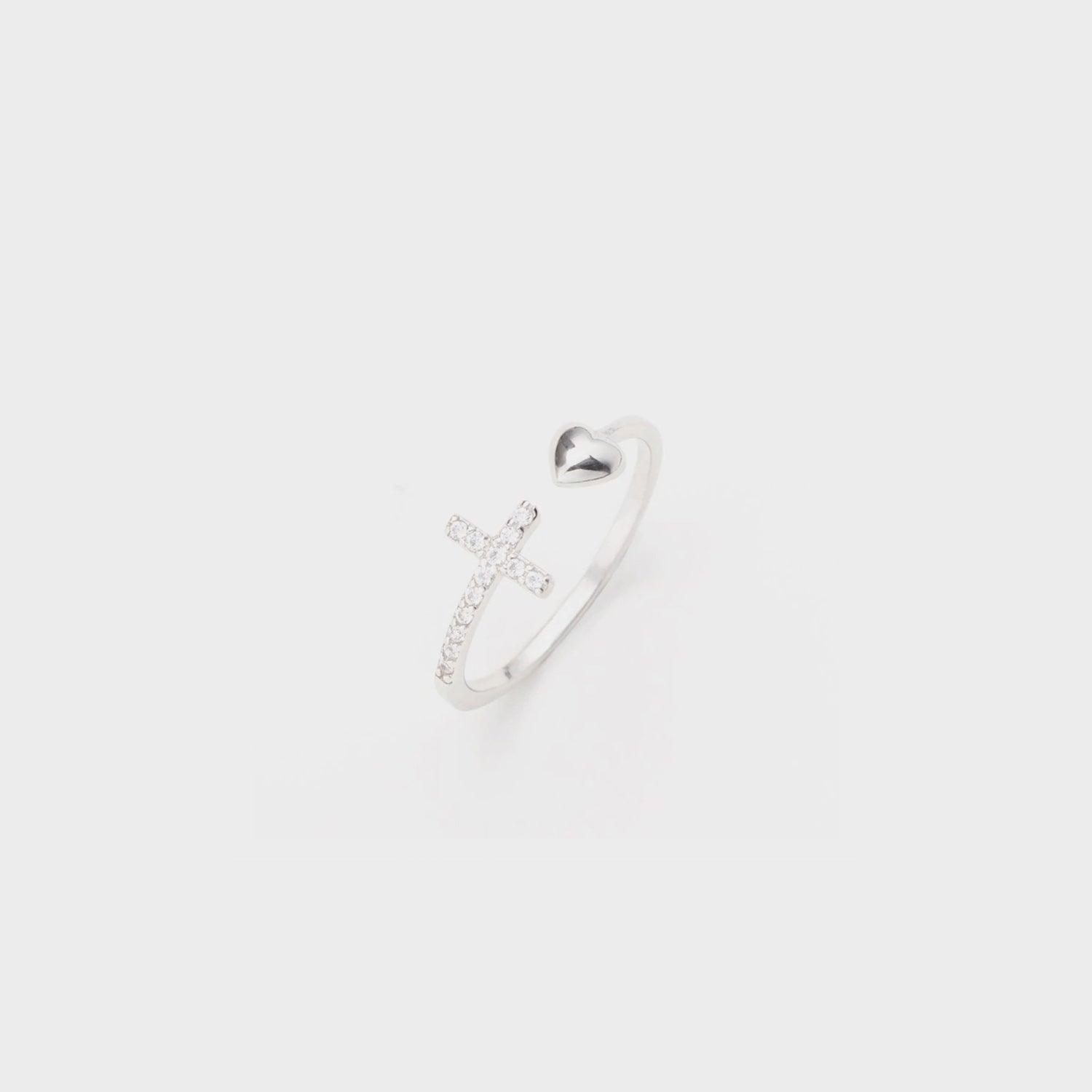 Heart Shape Cross Inlaid Zircon Open Ring Carauana Store
