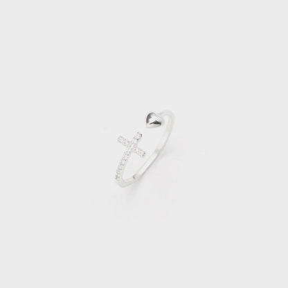 Heart Shape Cross Inlaid Zircon Open Ring Carauana Store