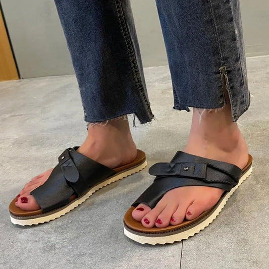 Toe Loop PU Leather Flat Sandals Carauana Store
