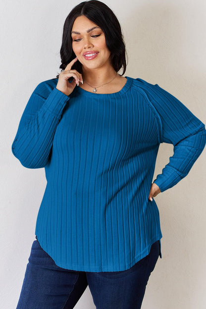 Basic Bae Full Size Ribbed Round Neck Slit T-Shirt Carauana Store