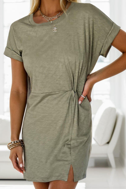 Twisted Round Neck Short Sleeve Dress Carauana Store