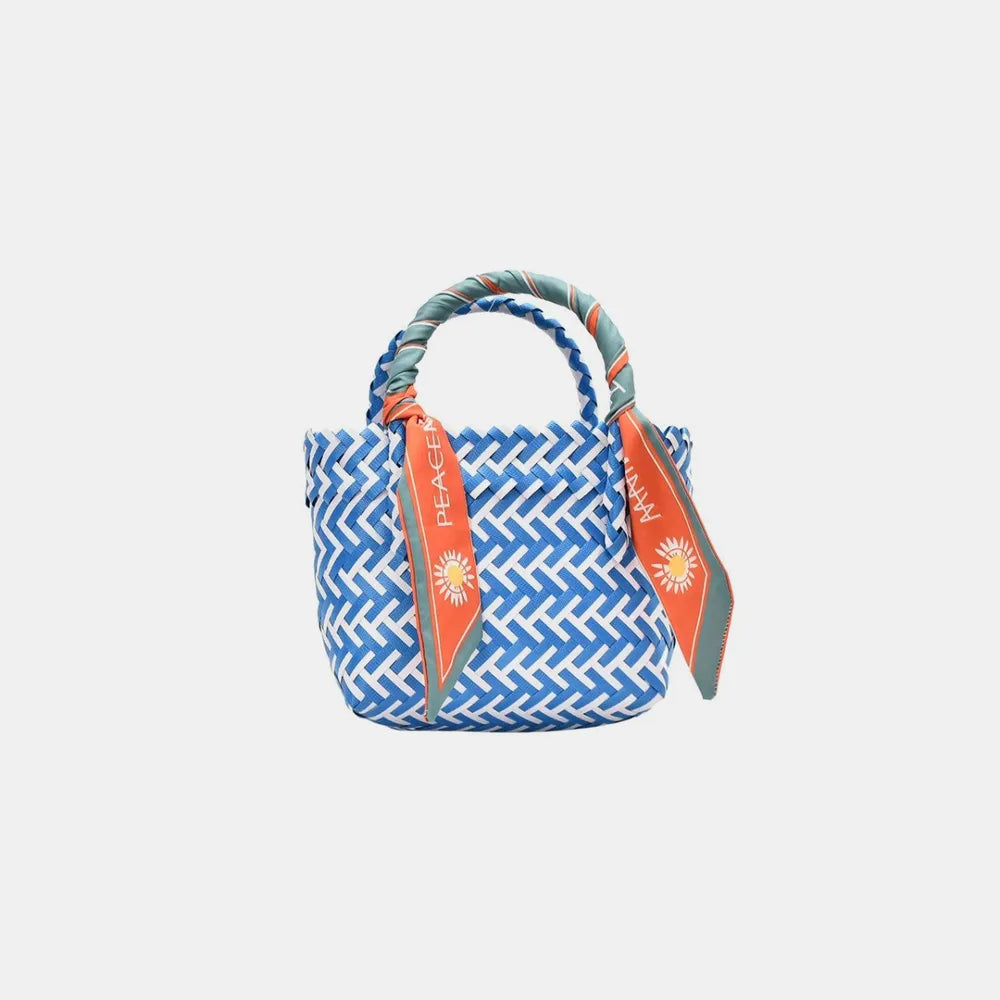 Contrast Woven Handbag with Ribbon Carauana Store