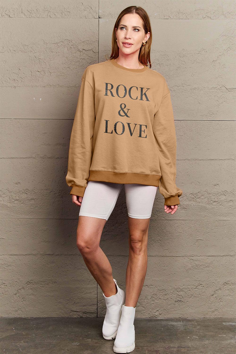 Simply Love Full Size ROCK ＆ LOVE Round Neck Sweatshirt Carauana Store