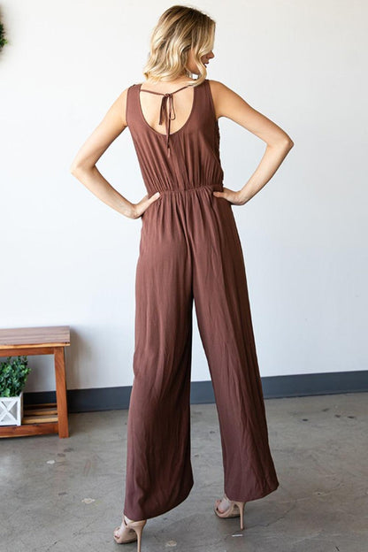 First Love Tie Back Sleeveless Slit Wide Leg Jumpsuit Carauana Store