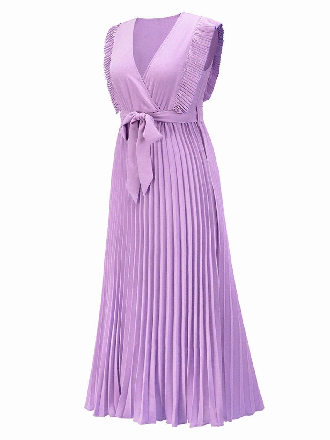 Tied Surplice Cap Sleeve Pleated Dress Carauana Store
