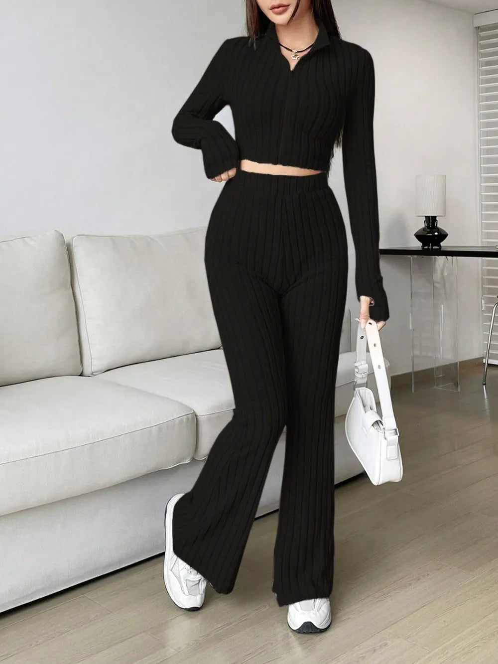 Honey Zip Up Long Sleeve Top and Pants Set Carauana Store