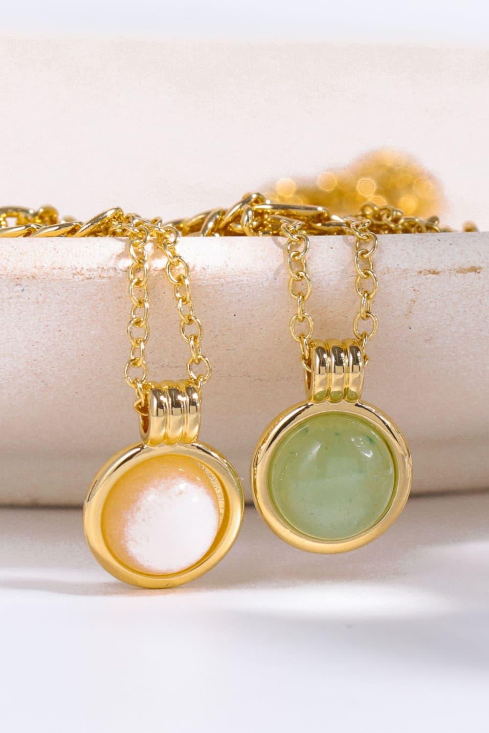 Copper 14K Gold-Plated Round Shape Aventurine Pendant Necklace Carauana Store