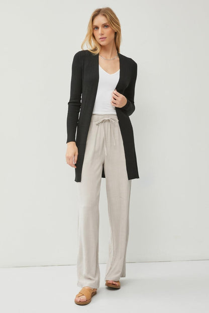Be Cool Ribbed Open Front Long Sleeve Cardigan Carauana Store
