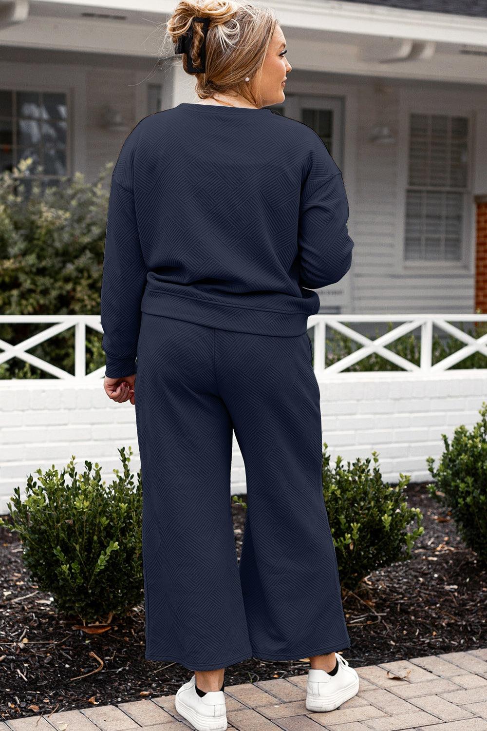 Double Take Full Size Textured Long Sleeve Top and Drawstring Pants Set Carauana Store