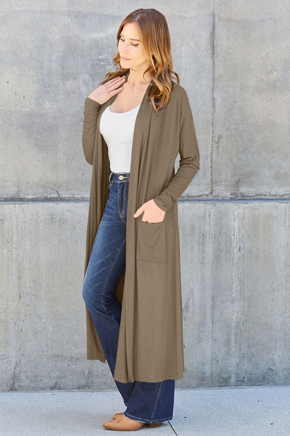 Basic Bae Full Size Open Front Long Sleeve Cover Up Carauana Store