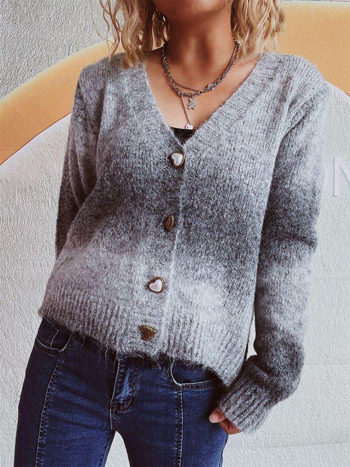 Gradient Heart Shape Button V-Neck Cardigan Carauana Store